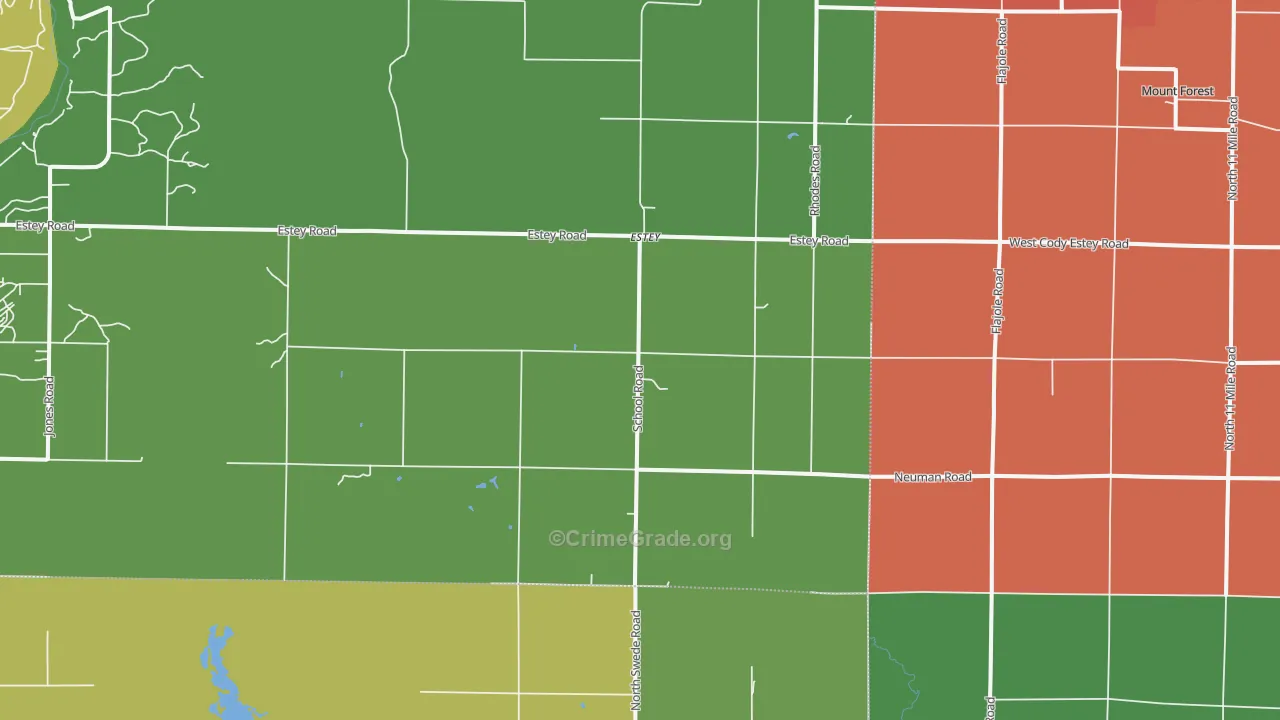Rhodes, MI Map of Murder Rates