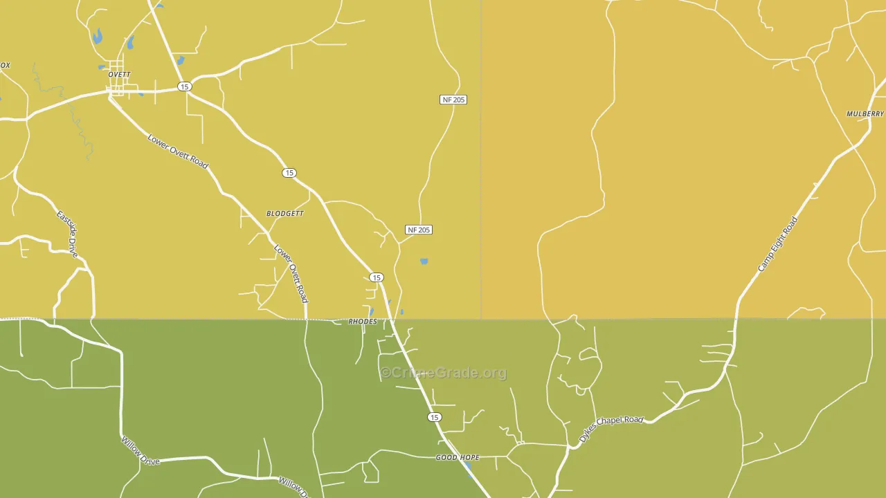Rhodes, MS Map of Murder Rates
