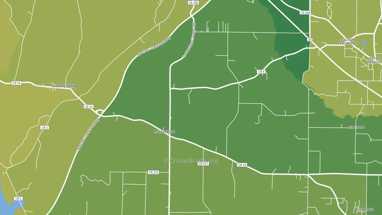 Rhodesville, AL Map of Murder Rates