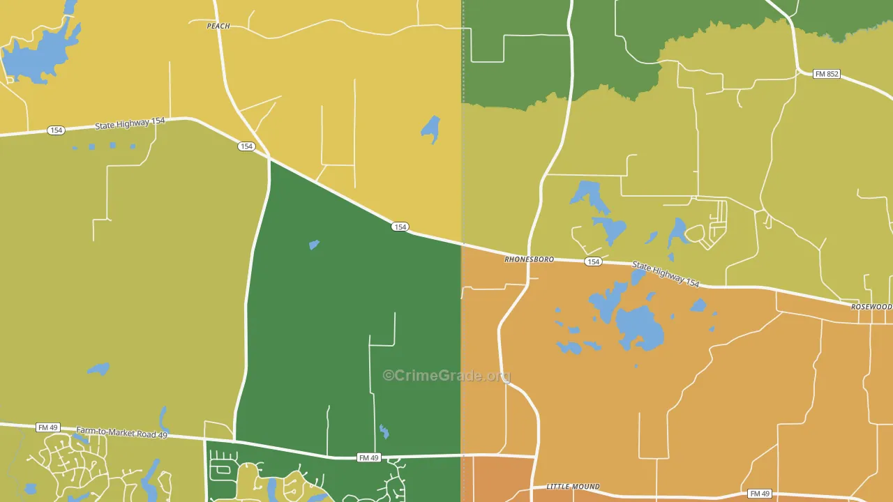 Rhonesboro, TX Map of Murder Rates