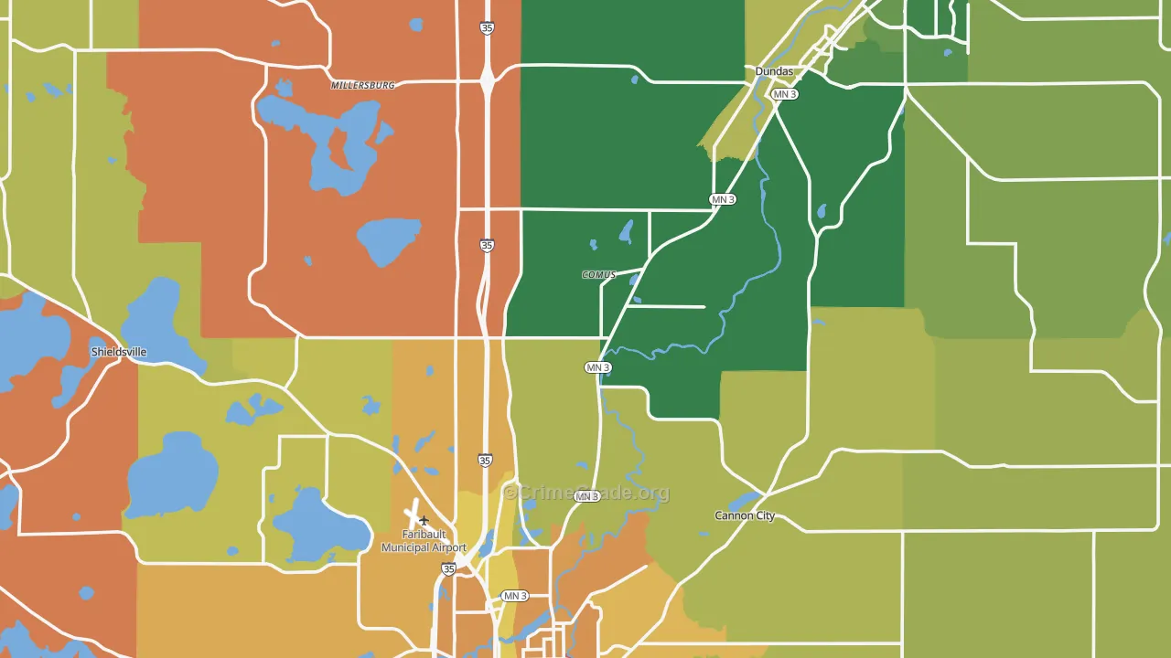 Rice County, MN Map of Murder Rates