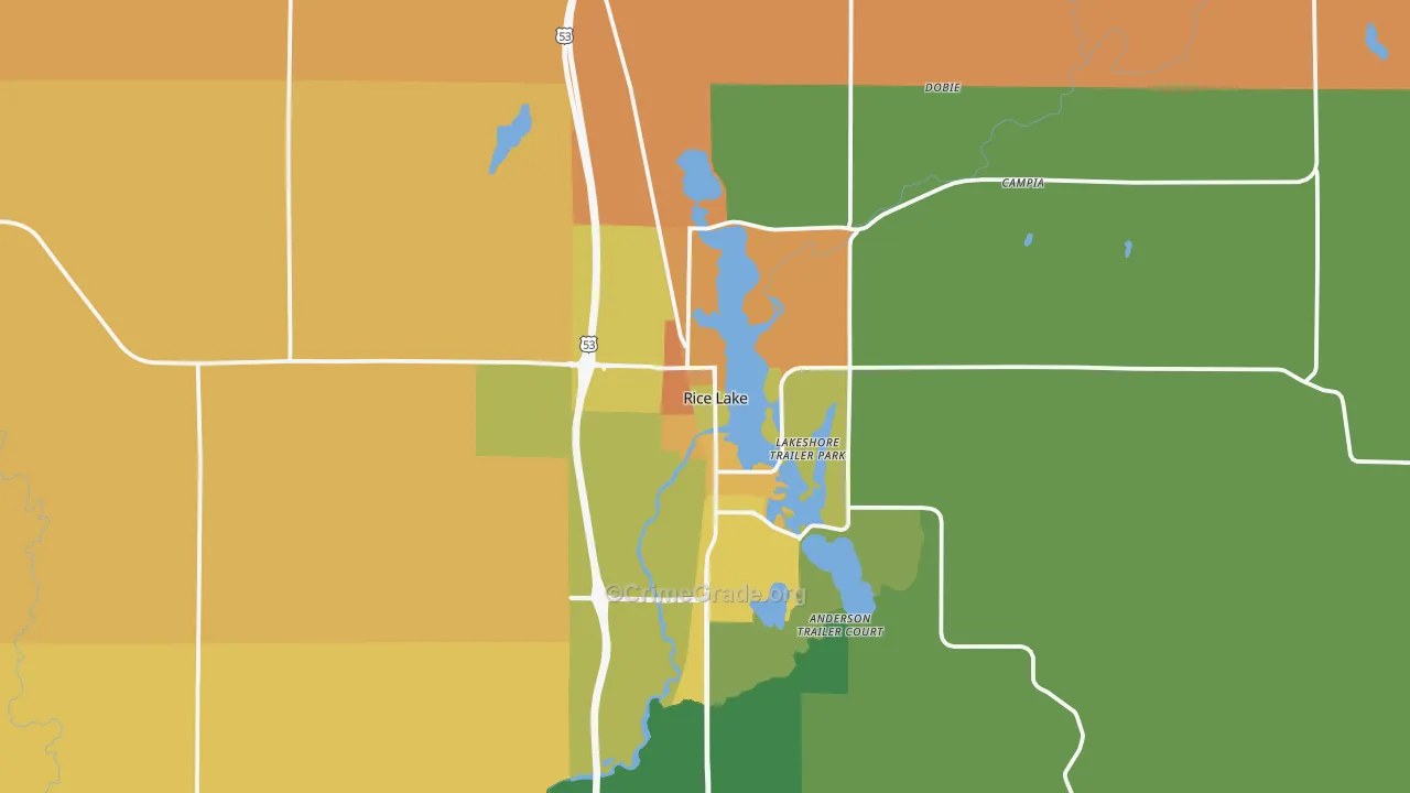 Rice Lake, WI Map of Murder Rates
