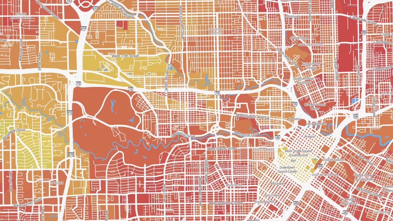 Rice Military, Houston, TX Map of Murder Rates