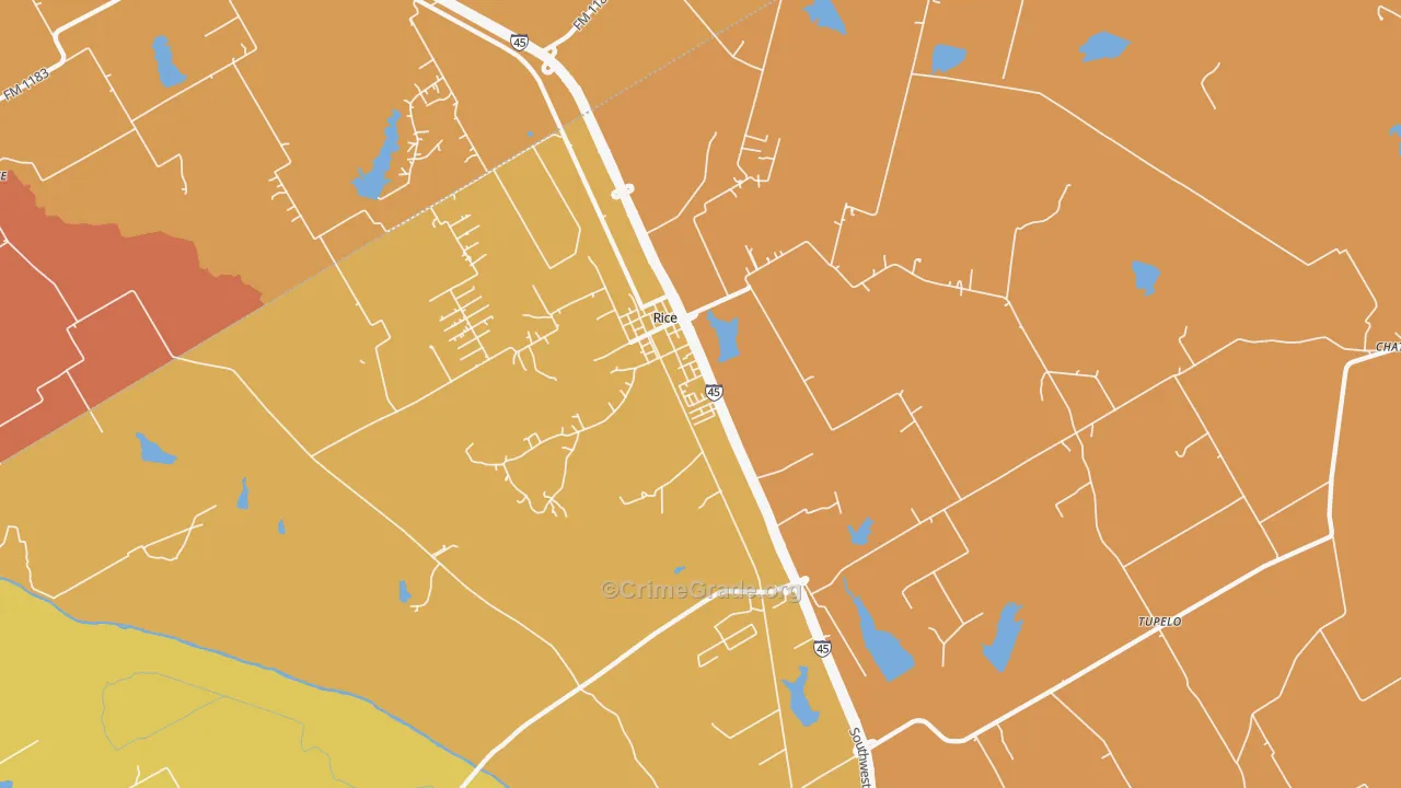 Rice, TX Map of Murder Rates