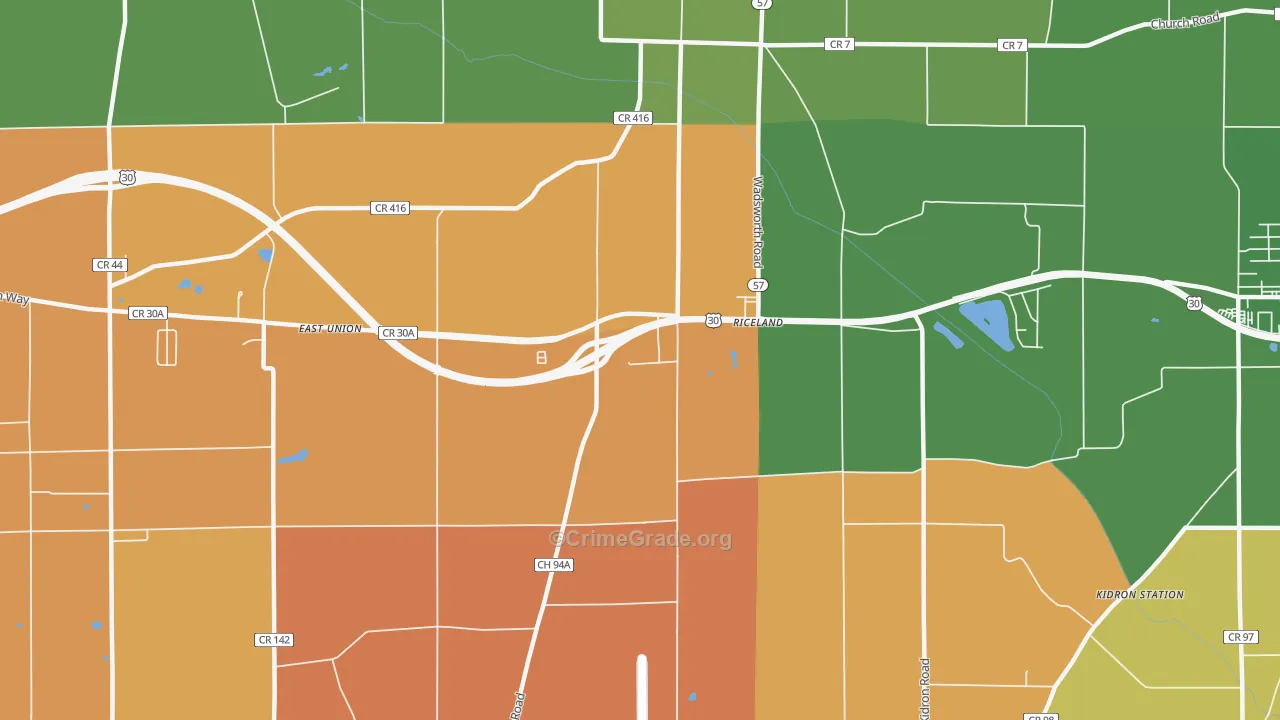 Riceland, OH Map of Murder Rates
