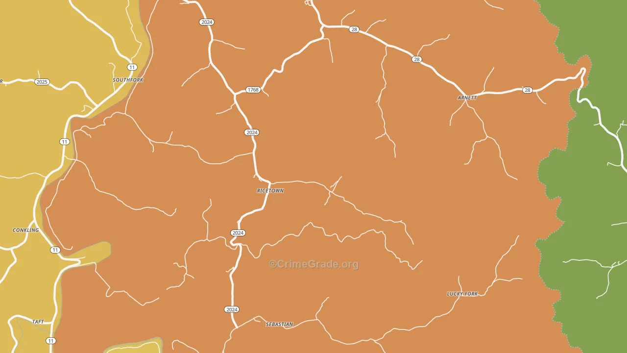 Ricetown, KY Map of Murder Rates