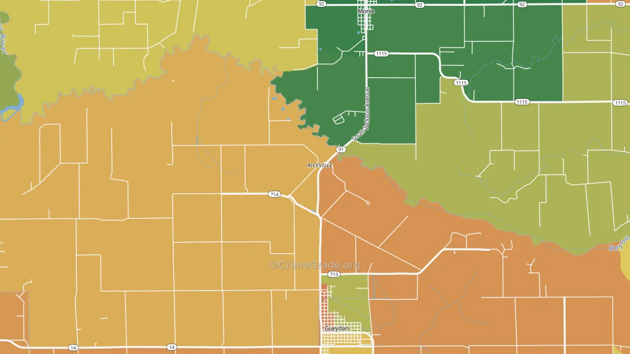 Riceville, LA Map of Murder Rates
