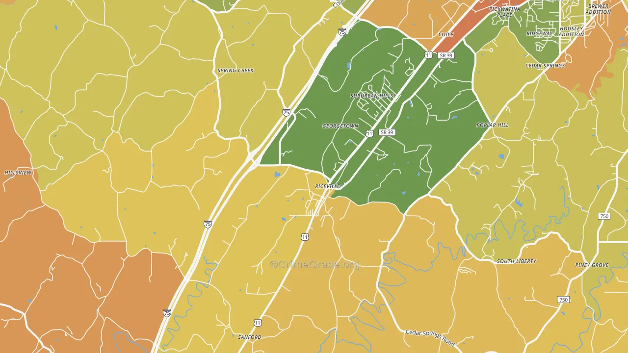 Riceville, TN Map of Murder Rates