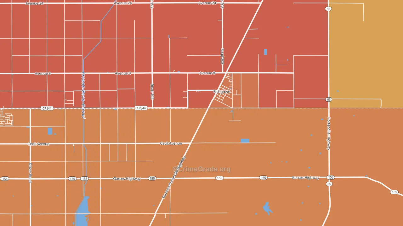 Richgrove, CA Map of Murder Rates