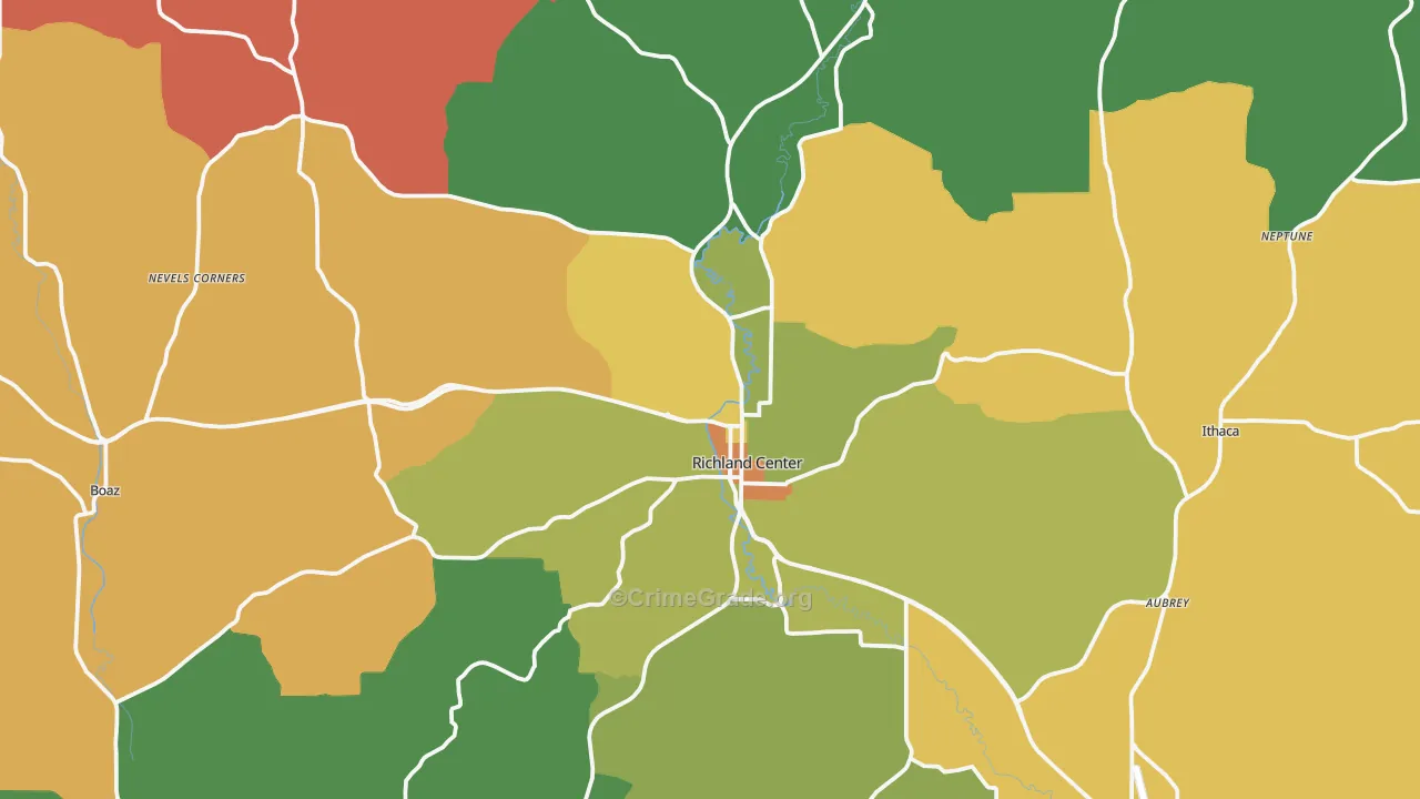 Richland Center, WI Map of Murder Rates