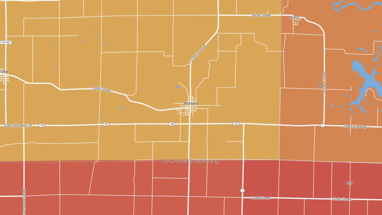Richland, IA Map of Murder Rates