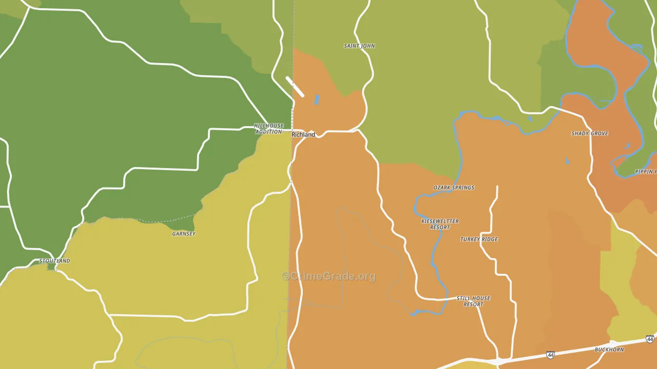 Richland, MO Map of Murder Rates