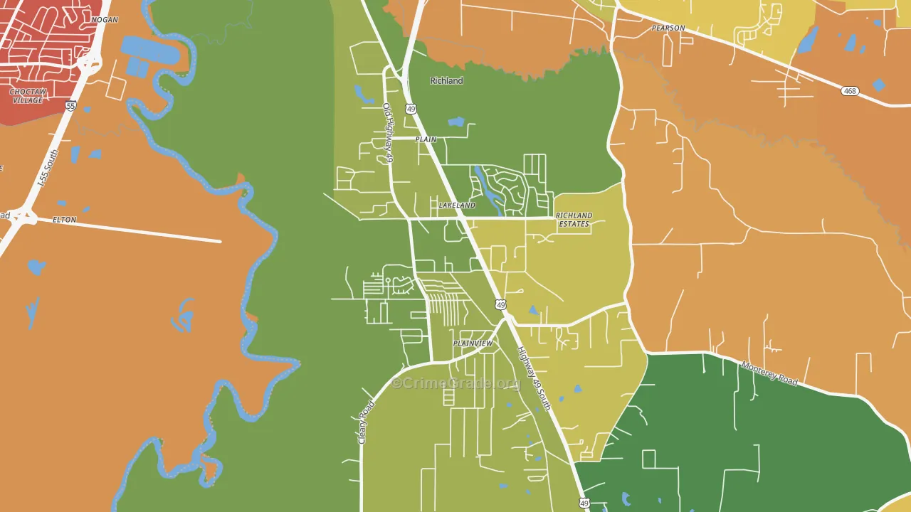 Richland, MS Map of Murder Rates