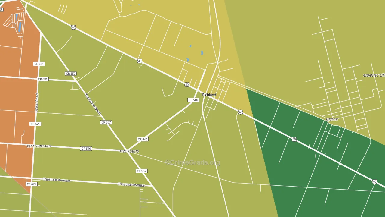 Richland, NJ Map of Murder Rates