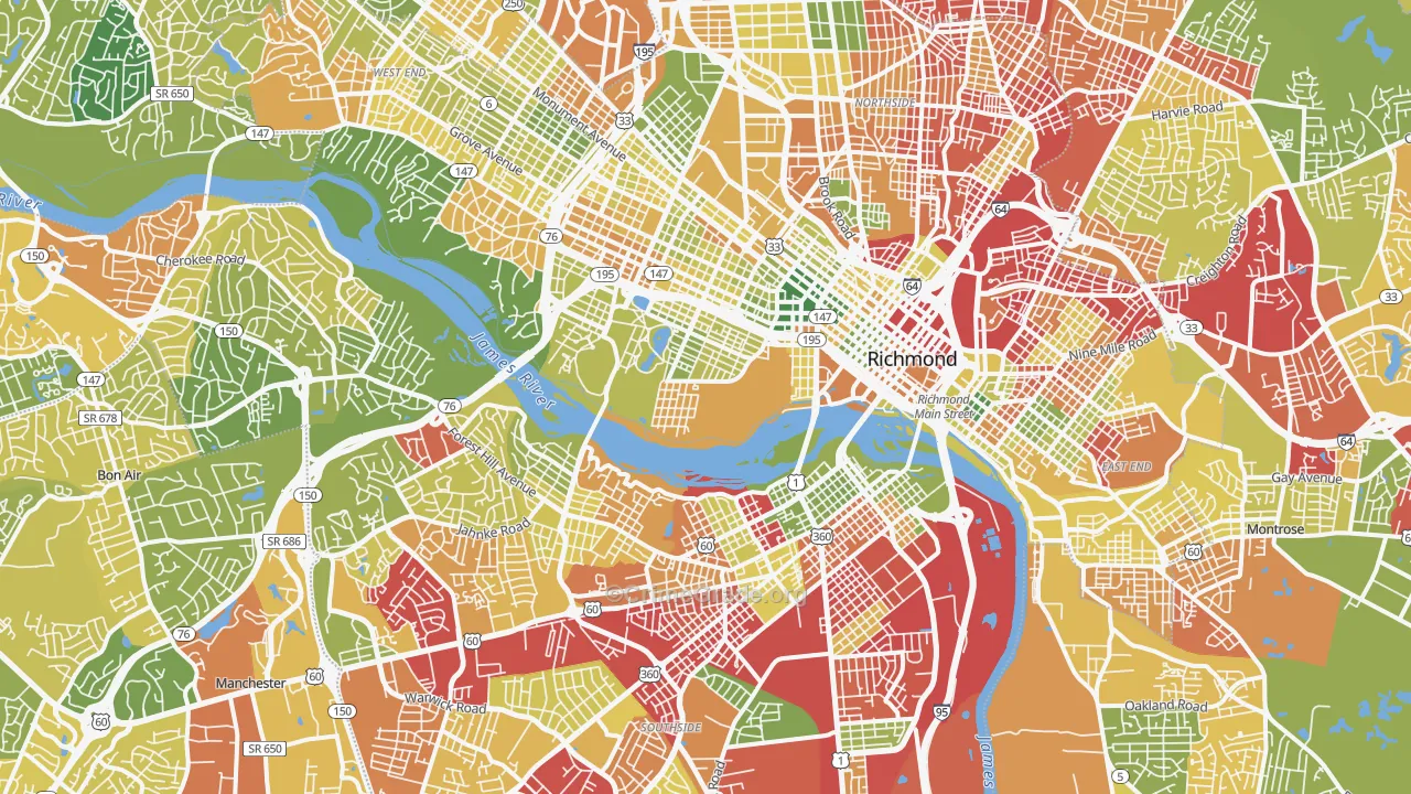Richmond City, VA Map of Murder Rates