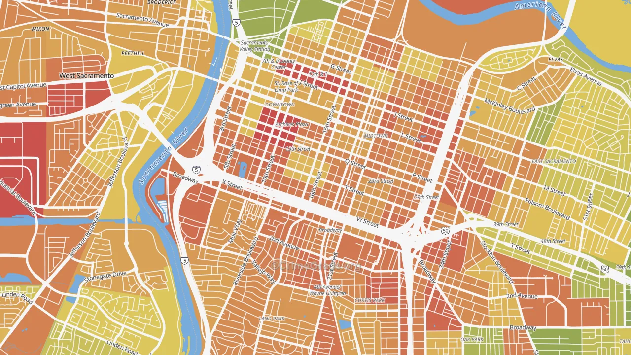 Richmond Grove, Sacramento, CA Map of Murder Rates