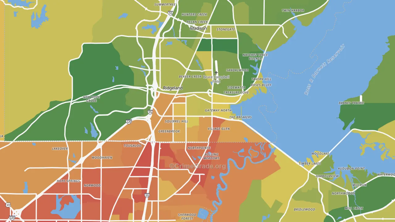 Ridgeland, MS Map of Murder Rates