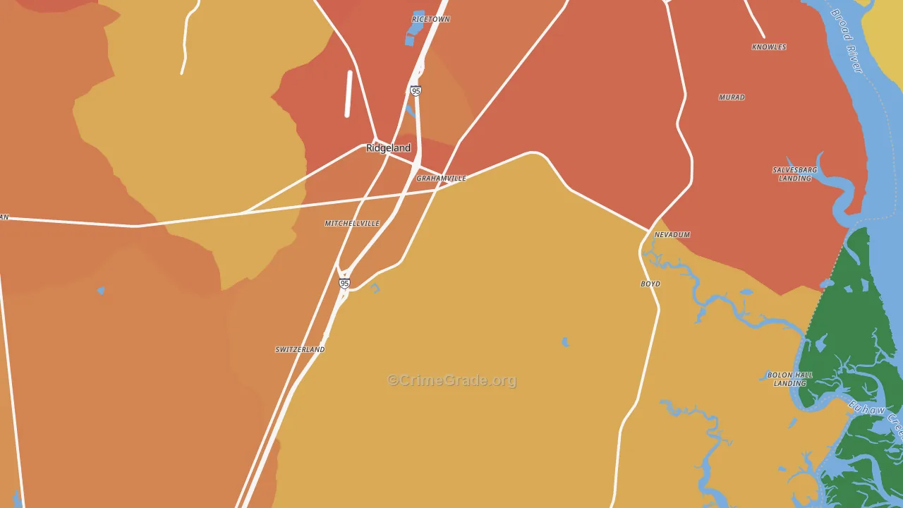 Ridgeland, SC Map of Murder Rates