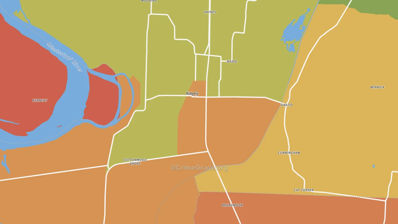 Ridgely, TN Map of Murder Rates