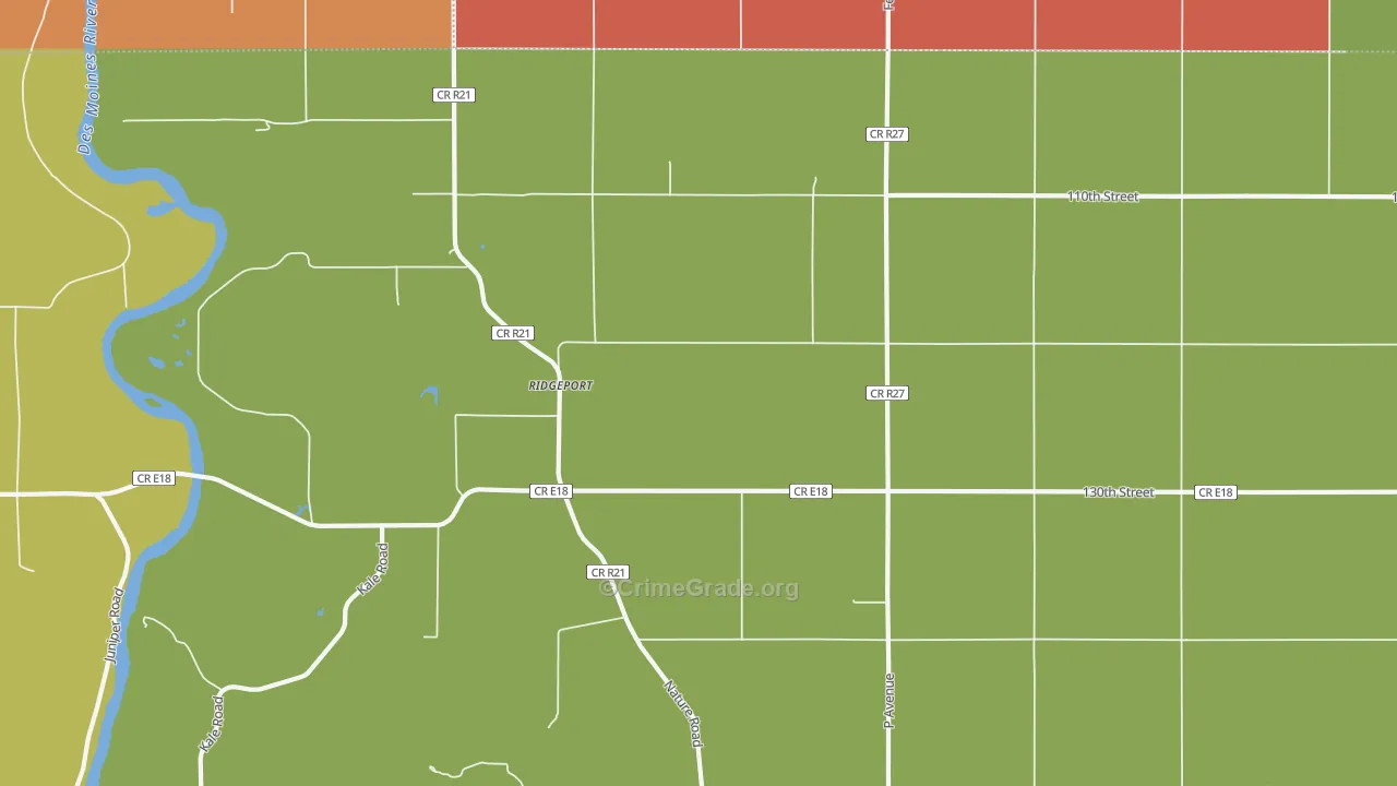 Ridgeport, IA Map of Murder Rates