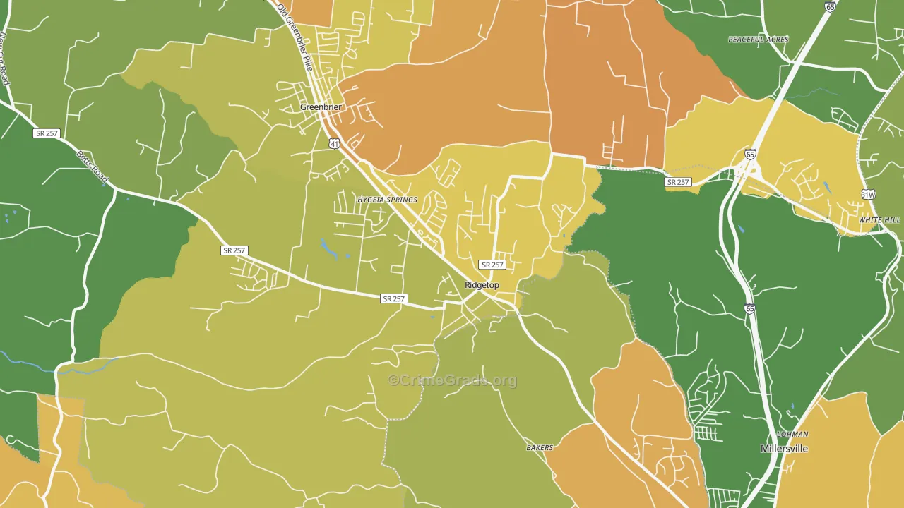 Ridgetop, TN Map of Murder Rates