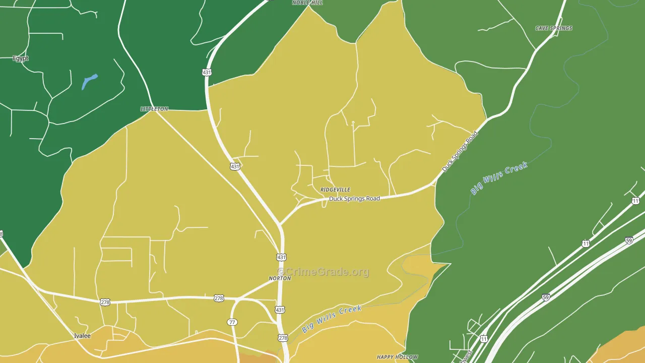 Ridgeville, AL Map of Murder Rates