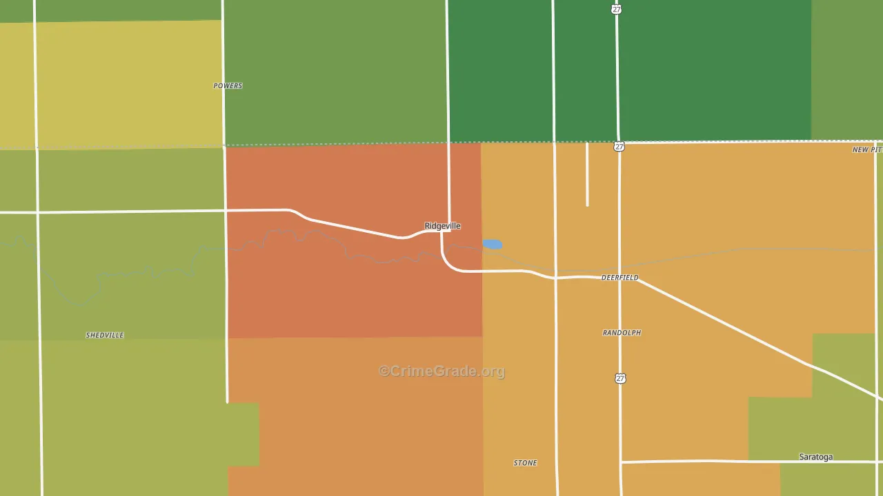 Ridgeville, IN Map of Murder Rates