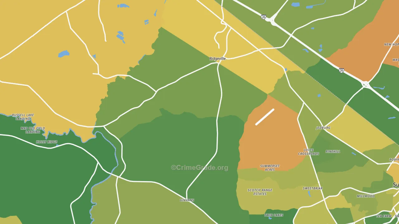 Ridgeville, SC Map of Murder Rates