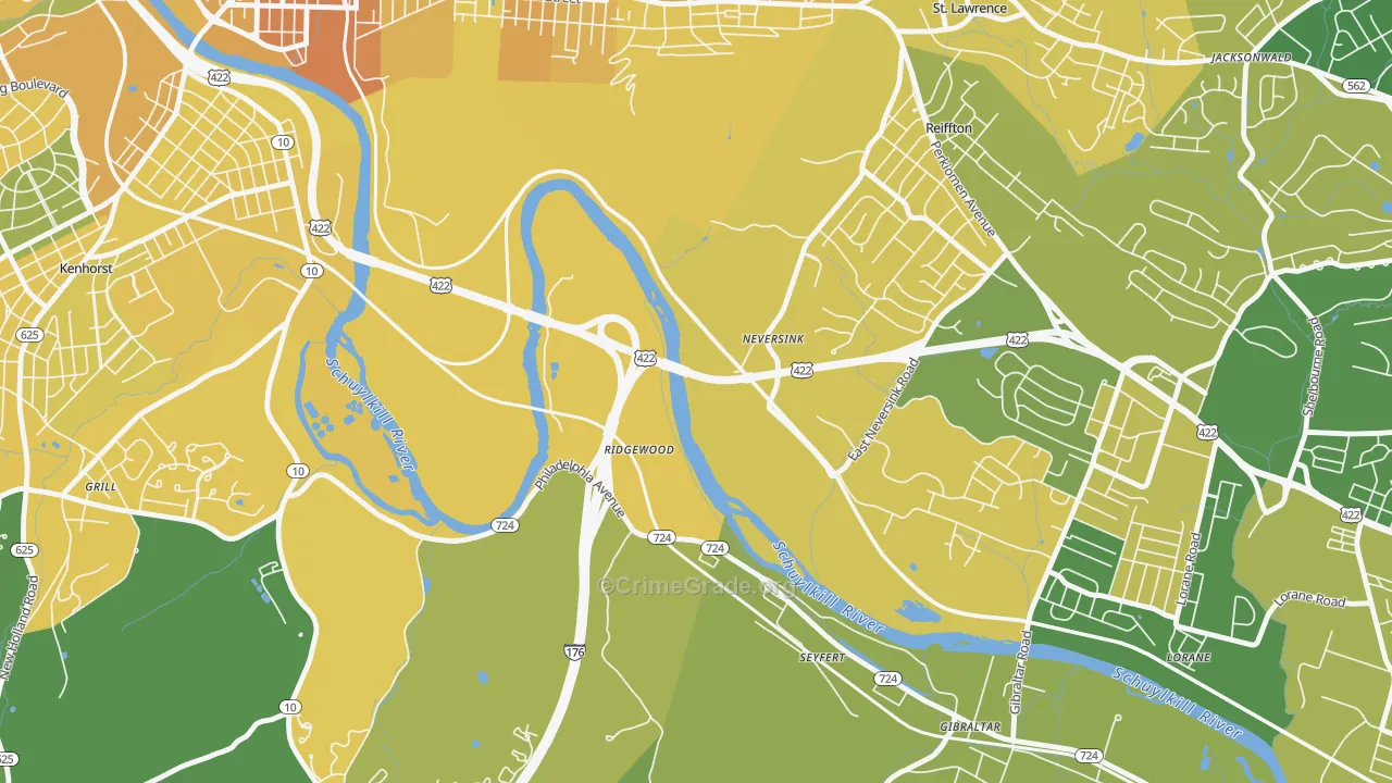Ridgewood, PA Map of Murder Rates