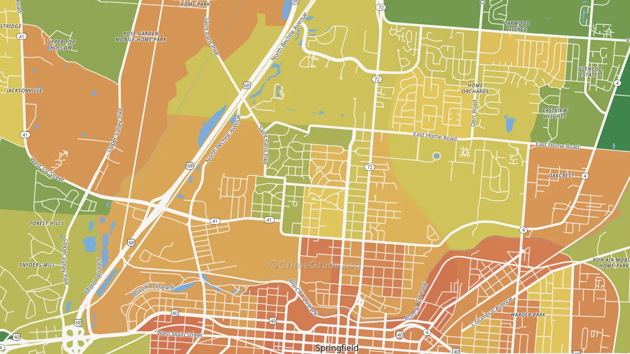 Ridgewood, Springfield, OH Map of Murder Rates