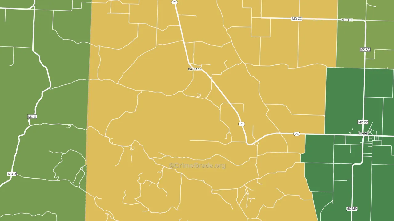 Ridgley, MO Map of Murder Rates