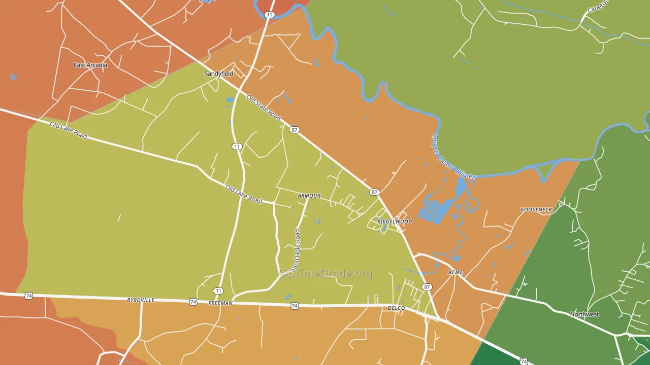 Riegelwood, NC Map of Murder Rates