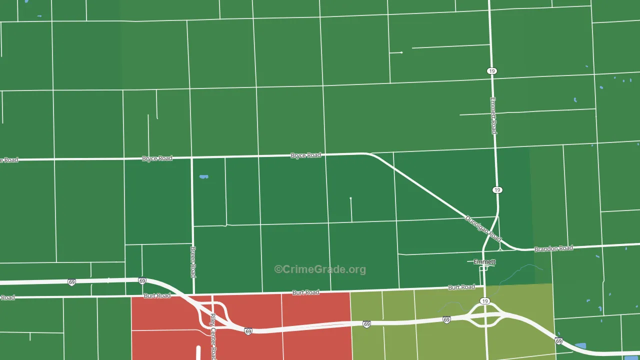 Riley Center, MI Map of Murder Rates