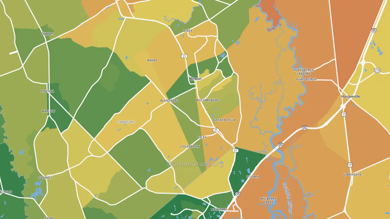 Rincon, GA Map of Murder Rates