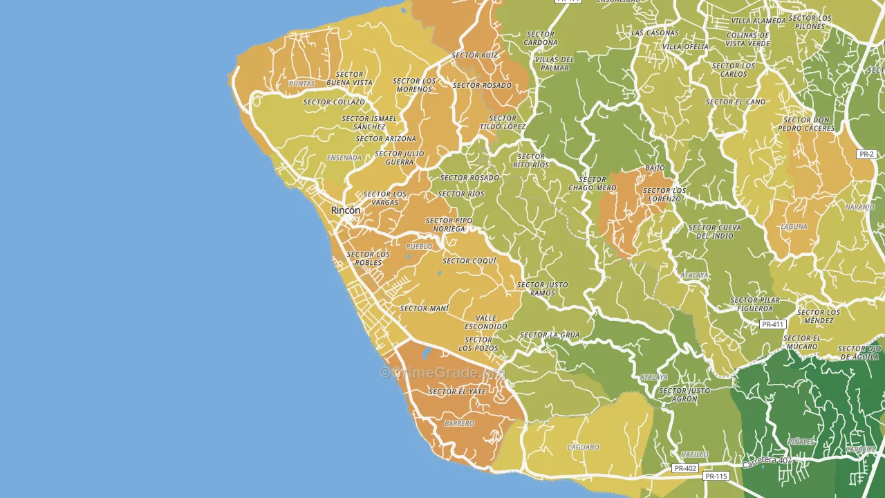 Rincon Municipio, PR Map of Murder Rates