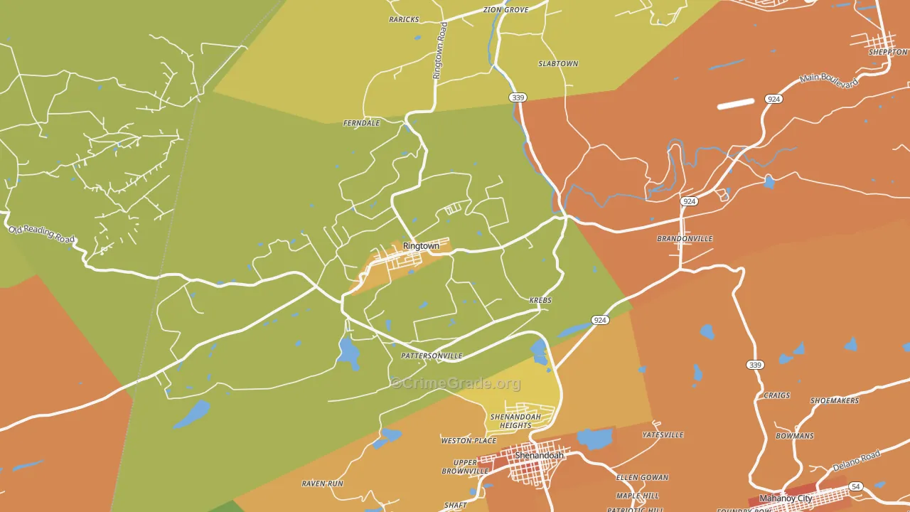 Ringtown, PA Map of Murder Rates
