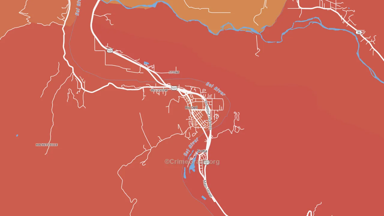 Rio Dell, CA Map of Murder Rates