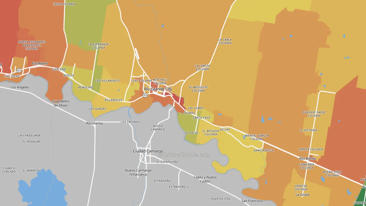 Rio Grande City, TX Map of Murder Rates