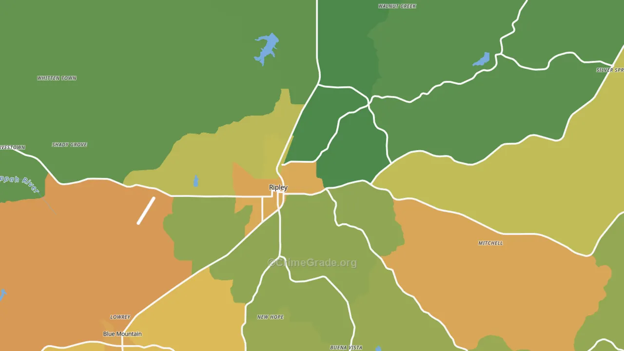 Ripley, MS Map of Murder Rates