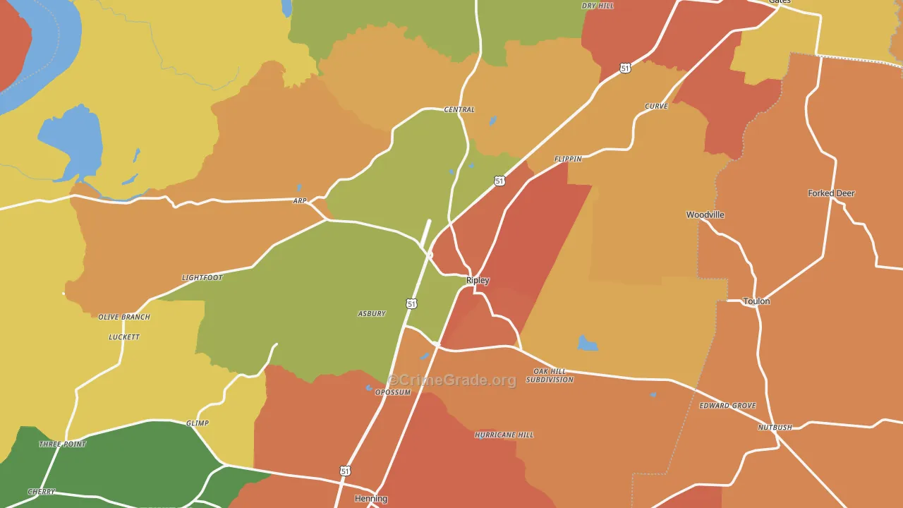 Ripley, TN Map of Murder Rates