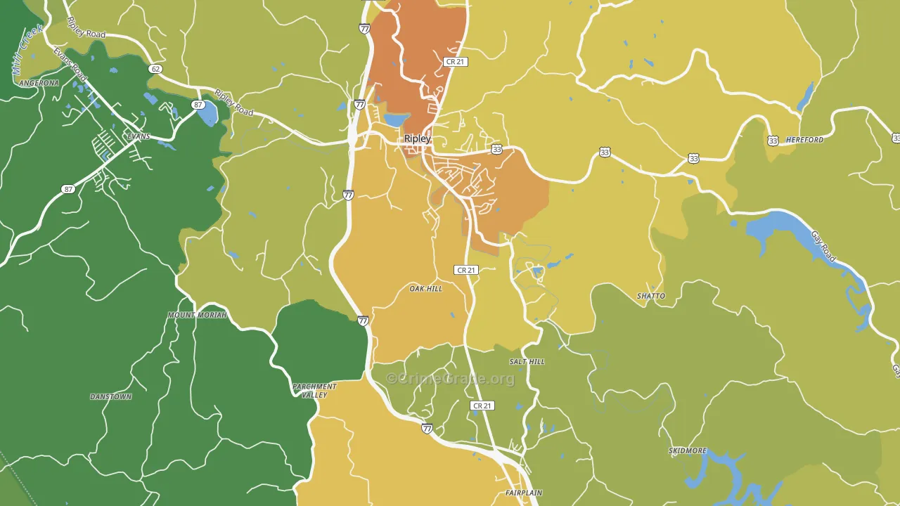 Ripley, WV Map of Murder Rates