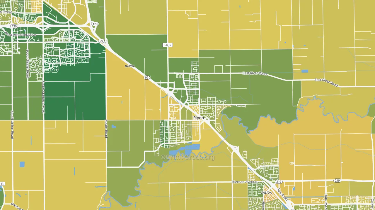 Ripon, CA Map of Murder Rates