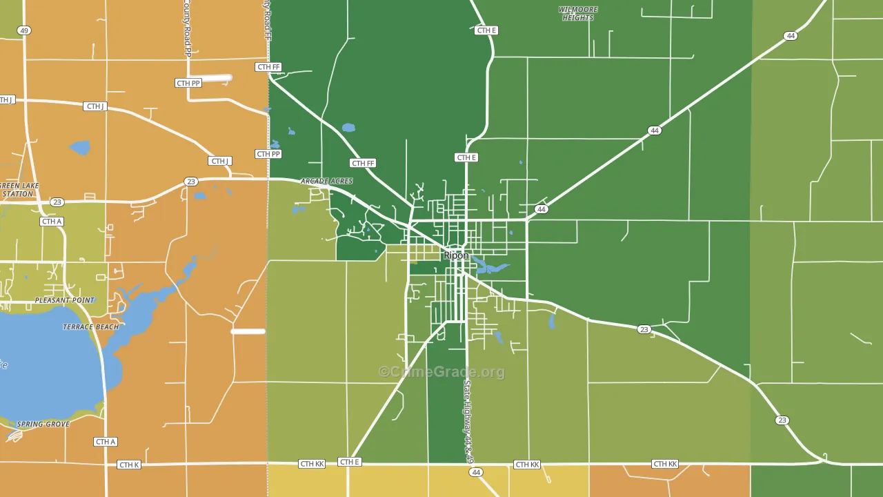 Ripon, WI Map of Murder Rates