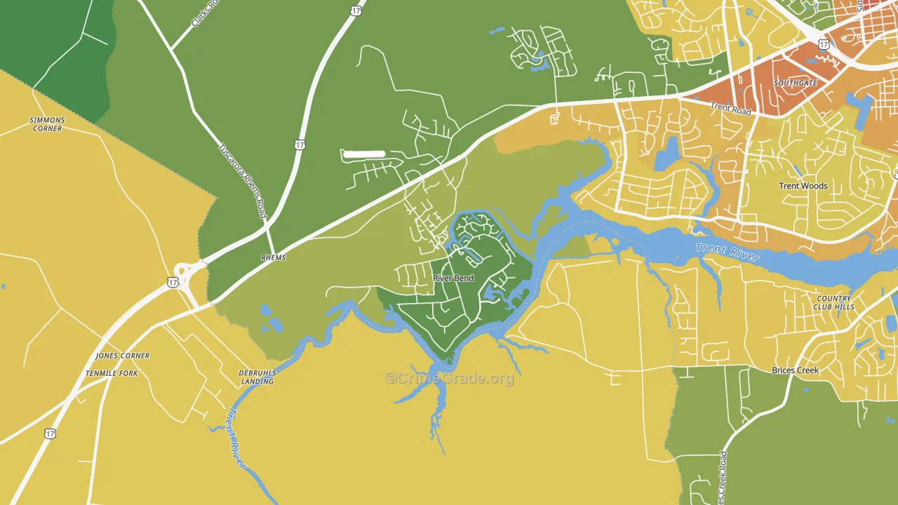 River Bend, NC Map of Murder Rates