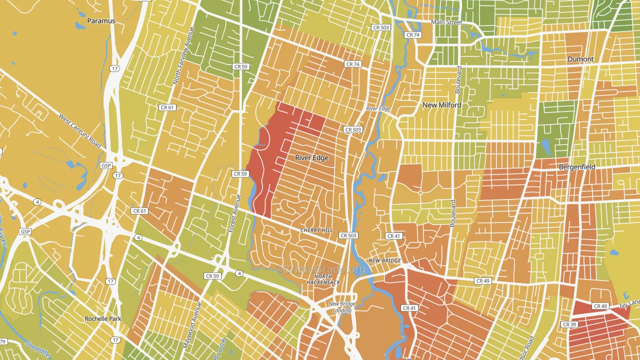 River Edge, NJ Map of Murder Rates