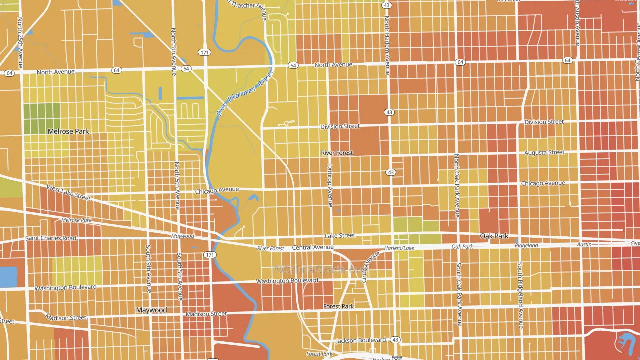 River Forest, IL Map of Murder Rates