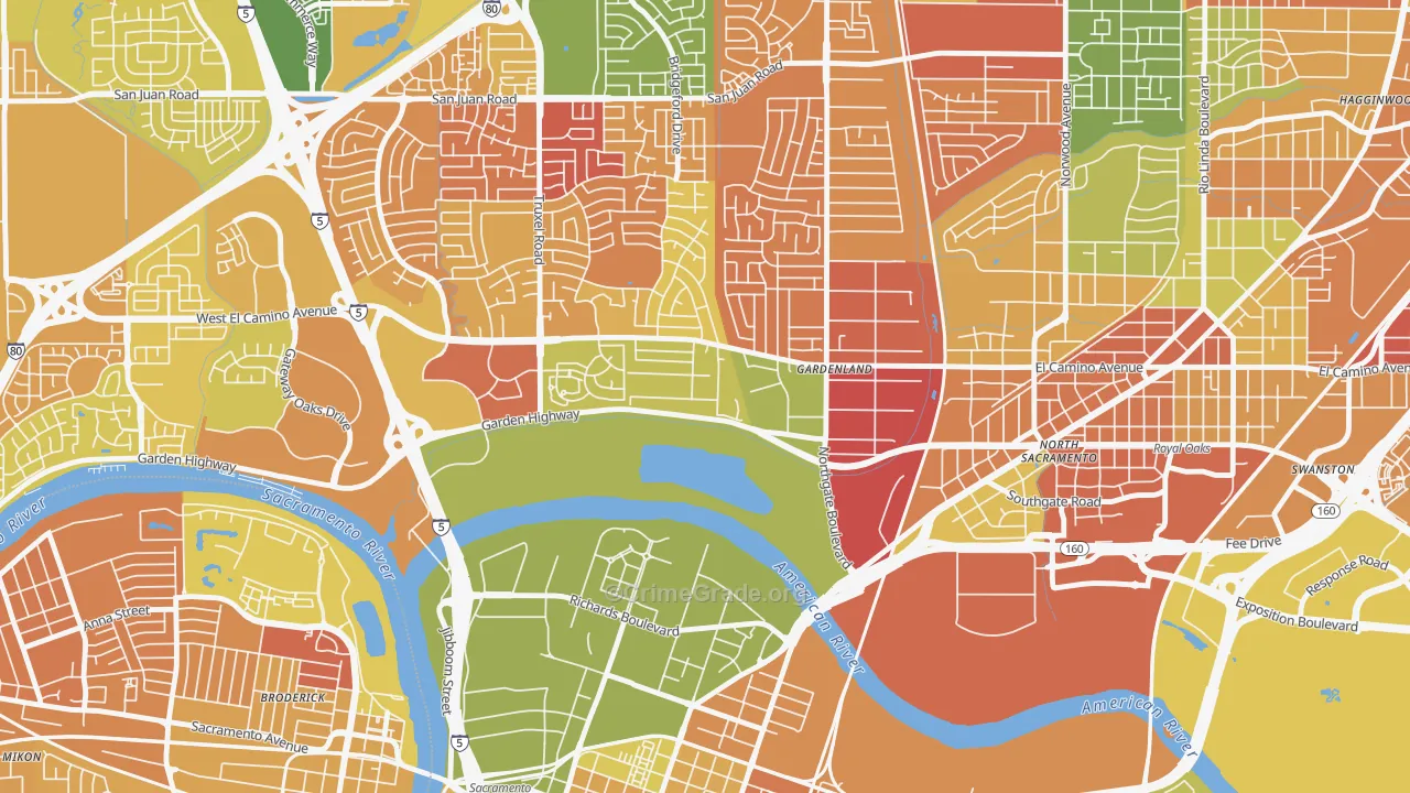 River Gardens, Sacramento, CA Map of Murder Rates
