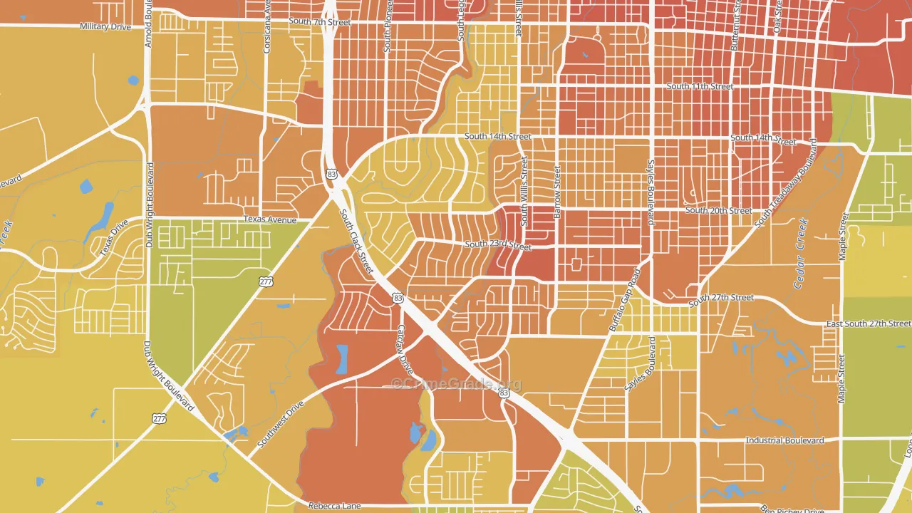 River Oaks-Brookhollow, Abilene, TX Map of Murder Rates