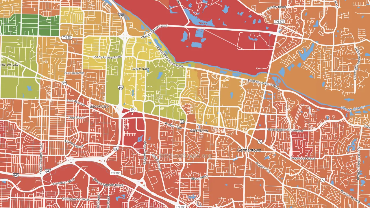 River Oaks-Kirby-Balmoral, Memphis, TN Map of Murder Rates