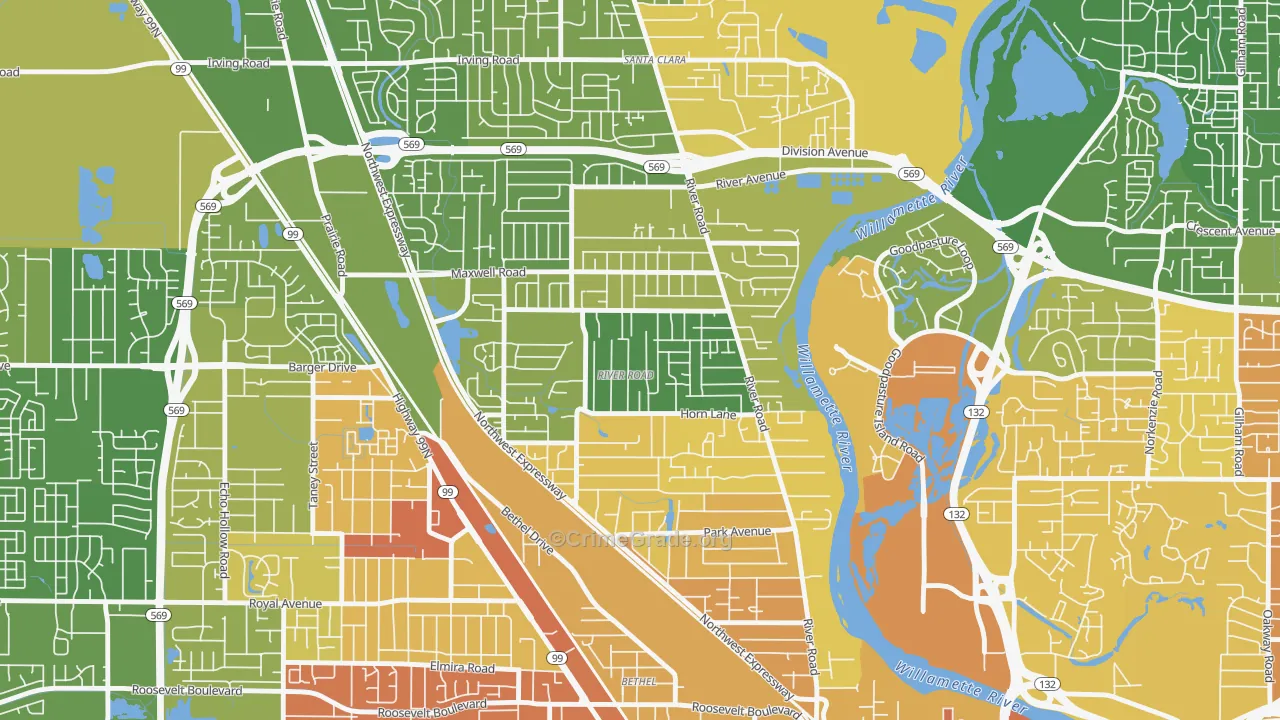 River Road, Eugene, OR Map of Murder Rates